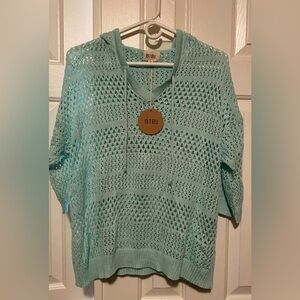 BiBi Light Blue/green Crochet Top with hood
